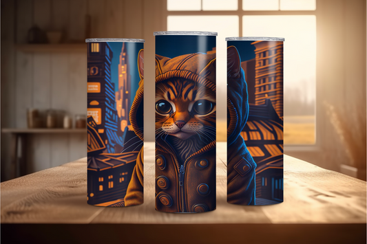 Brown Cat 3 Stainless steel tumbler